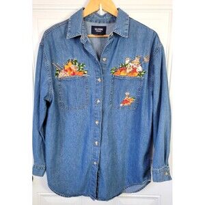 Vintage Solutions Original Embroidered Denim Top Size M Fall Harvest Scarecrow